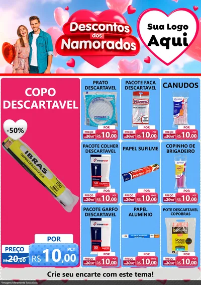 Modelo de Encarte para Encarte A4 Vertical com o tema Descontos dos Namorados para Embalagens