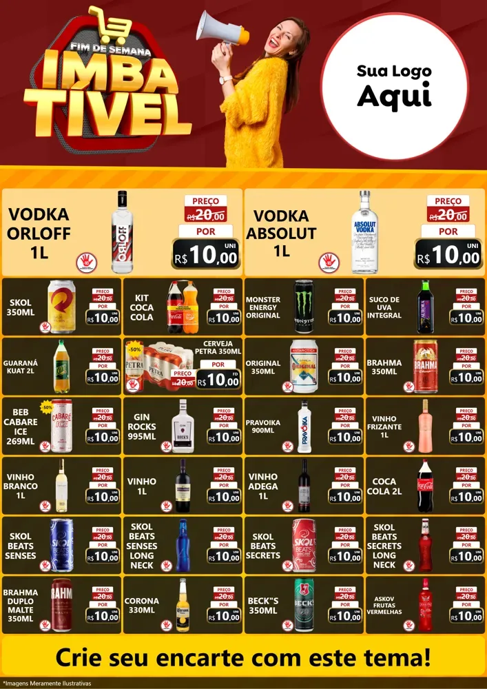 Modelo de Encarte para Encarte A4 Vertical com o tema Fim de Semana Imbatível para Distribuidora de bebidas
