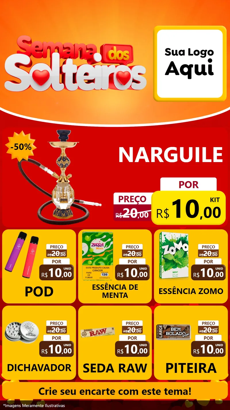 Modelo de Rede Social para Stories com o tema Semana dos Solteiros para Tabacaria