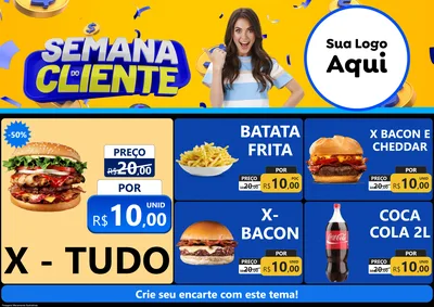 Modelo de Encarte para Encarte A4 Horizontal com o tema Semana do Cliente para Hamburgueria