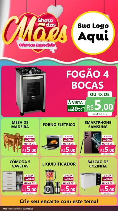 Modelo de Rede Social para Stories com o tema Show das Mães - Ofertas Especiais para Móveis e Eletro