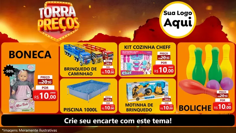 Modelo de TV para TV Horizontal com o tema Torra Preços para Brinquedos