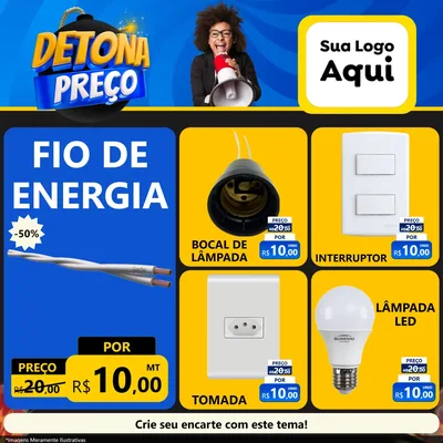 Modelo de Rede Social para Feed Facebook com o tema Detona Preços para Materiais Elétricos