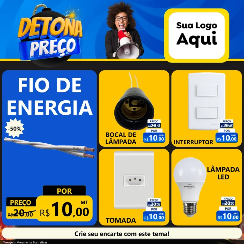 Modelo de Rede Social para Feed Facebook com o tema Detona Preços para Materiais Elétricos