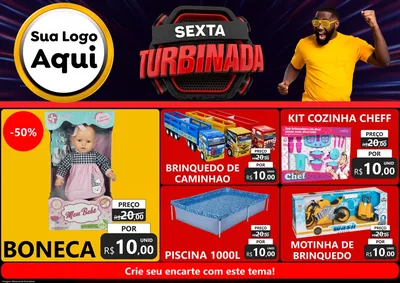 Modelo de Encarte para Encarte A4 Horizontal com o tema Sexta Turbinada para Brinquedos