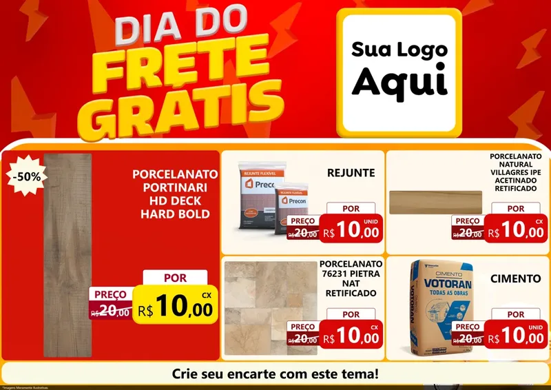 Modelo de Encarte para Encarte A4 Horizontal com o tema Dia do Frete Grátis para Pisos e revestimentos