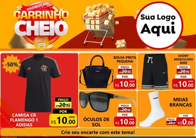 Modelo de Encarte para Encarte A4 Horizontal com o tema Promoção carrinho cheio para Roupas e acessórios
