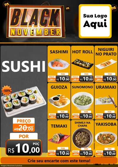 Modelo de Encarte para Encarte A4 Vertical com o tema Black November para Comida japonesa