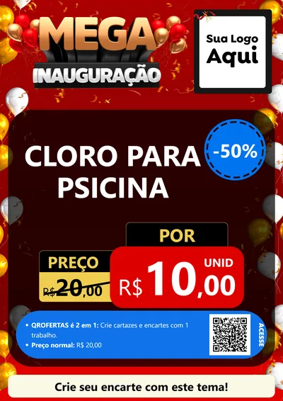 Modelo de Cartaz para Cartaz A4 Vertical com o tema Mega Inauguração para Produtos para Piscina