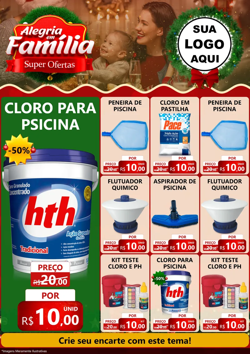 Modelo de Encarte para Encarte A4 Vertical com o tema Alegria Em Família - Super Ofertas para Produtos para Piscina