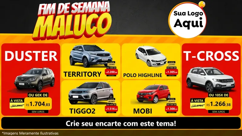 Modelo de TV para TV Horizontal com o tema Final de Semana Maluco para Concessionaria de Carros