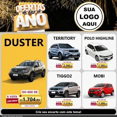 Modelo de Rede Social para Feed Facebook com o tema Ofertas de Fim de Ano para Concessionaria de Carros