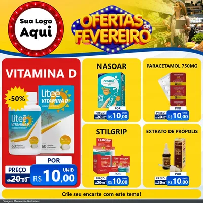 Modelo de Rede Social para Feed Facebook com o tema Ofertas de Fevereiro para Farmácia