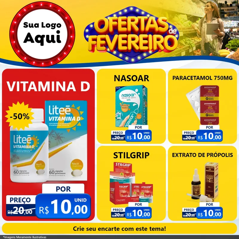Modelo de Rede Social para Feed Facebook com o tema Ofertas de Fevereiro para Farmácia