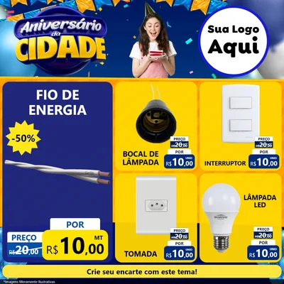 Modelo de Rede Social para Feed Facebook com o tema Aniversário da Cidade para Materiais Elétricos