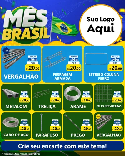 Modelo de Rede Social para Feed Instagram com o tema Mês do Brasil para Ferragens