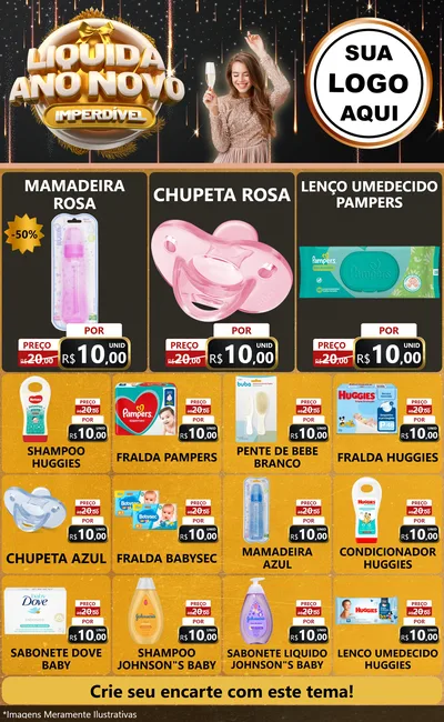 Modelo de Encarte para Encarte Grande com o tema Liquida Ano Novo Imperdível para Bebês