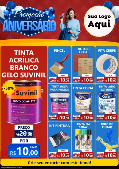 Modelo de Encarte para Encarte A4 Vertical com o tema Promoção de Aniversário para Tintas e Ferramentas