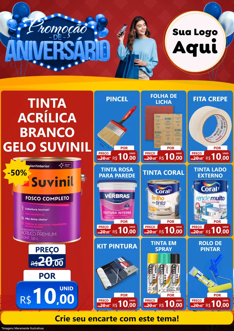 Modelo de Encarte para Encarte A4 Vertical com o tema Promoção de Aniversário para Tintas e Ferramentas