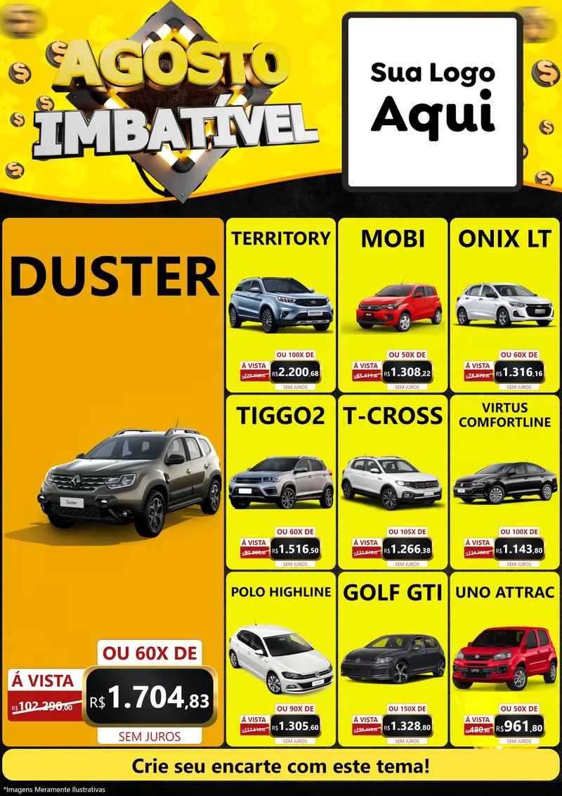 Modelo de Encarte para Encarte A4 Vertical com o tema Agosto Imbatível para Concessionaria de Carros