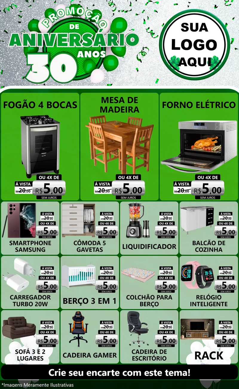 Modelo de Encarte para Encarte Grande com o tema Promoção de Aniversário - 30 Anos para Móveis e Eletro
