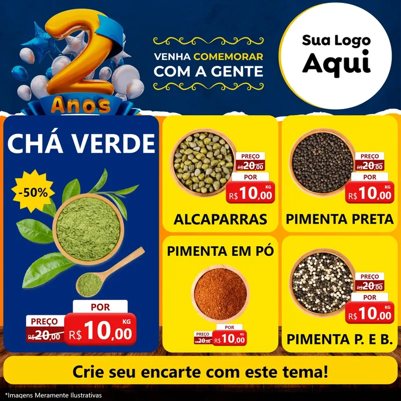 Modelo de Rede Social para Feed Facebook com o tema Aniversário de 2 anos para Produtos Naturais