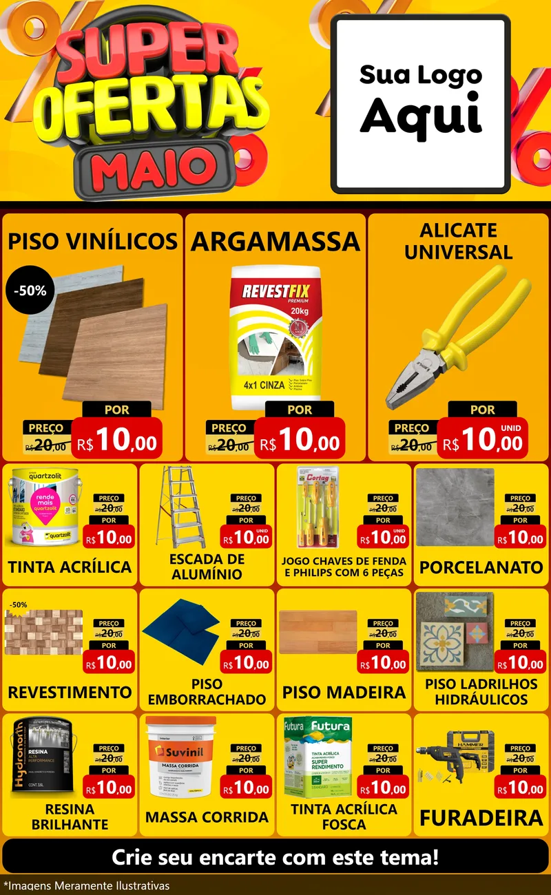 Modelo de Encarte para Encarte Grande com o tema Super Ofertas Maio para Material para Construção