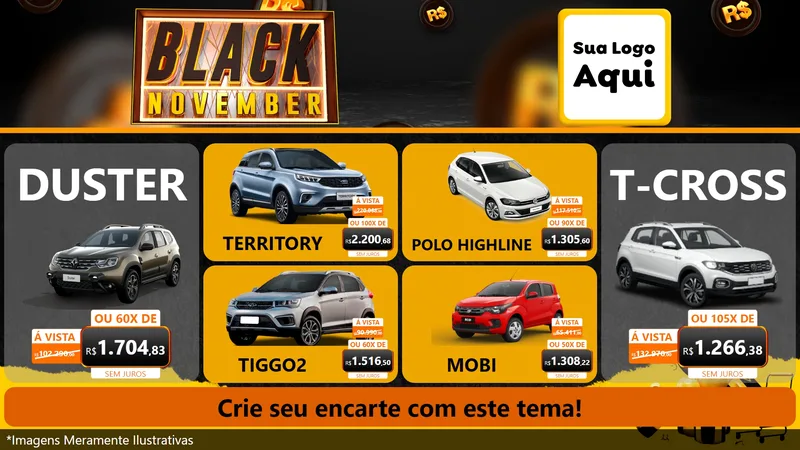 Modelo de TV para TV Horizontal com o tema Black November para Concessionaria de Carros