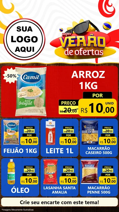 Modelo de Rede Social para Stories com o tema Super Verão de Ofertas para Supermercado