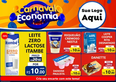 Modelo de Encarte para Encarte A4 Horizontal com o tema Carnaval da Economia para Frios e Laticínios
