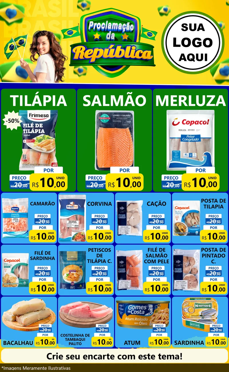 Modelo de Encarte para Encarte Grande com o tema Proclamação da República para Peixaria
