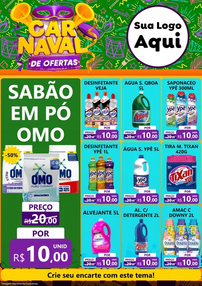 Modelo de Encarte para Encarte A4 Vertical com o tema Carnaval de Ofertas para Produtos de Limpeza