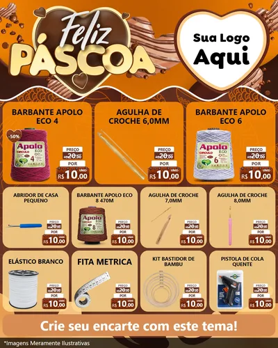Modelo de Rede Social para Feed Instagram com o tema Feliz Páscoa para Armarinho e Aviamentos