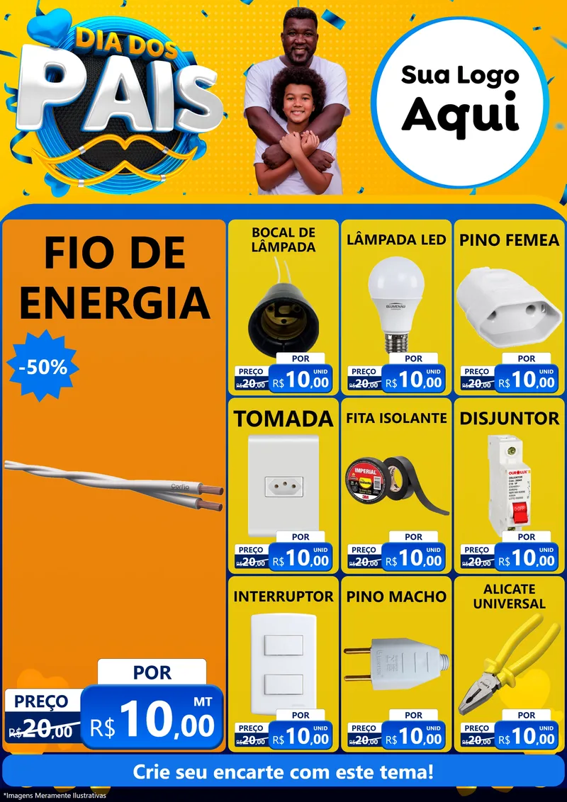 Modelo de Encarte para Encarte A4 Vertical com o tema Dia dos Pais para Materiais Elétricos