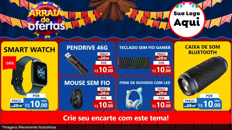 Modelo de TV para TV Horizontal com o tema Arraiá de Ofertas para Informática