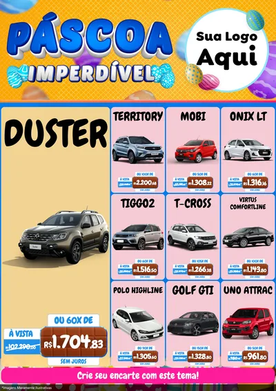 Modelo de Encarte para Encarte A4 Vertical com o tema Páscoa Imperdível para Concessionaria de Carros