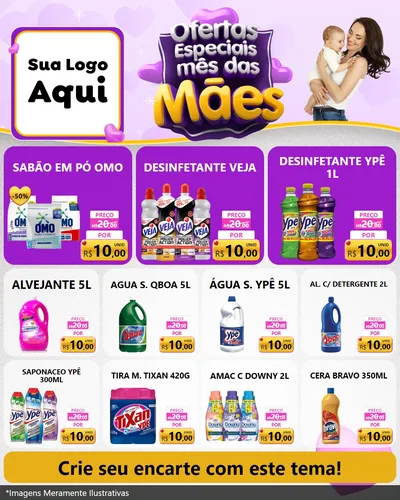Modelo de Rede Social para Feed Instagram com o tema Ofertas Especiais - Mês das Mães para Produtos de Limpeza