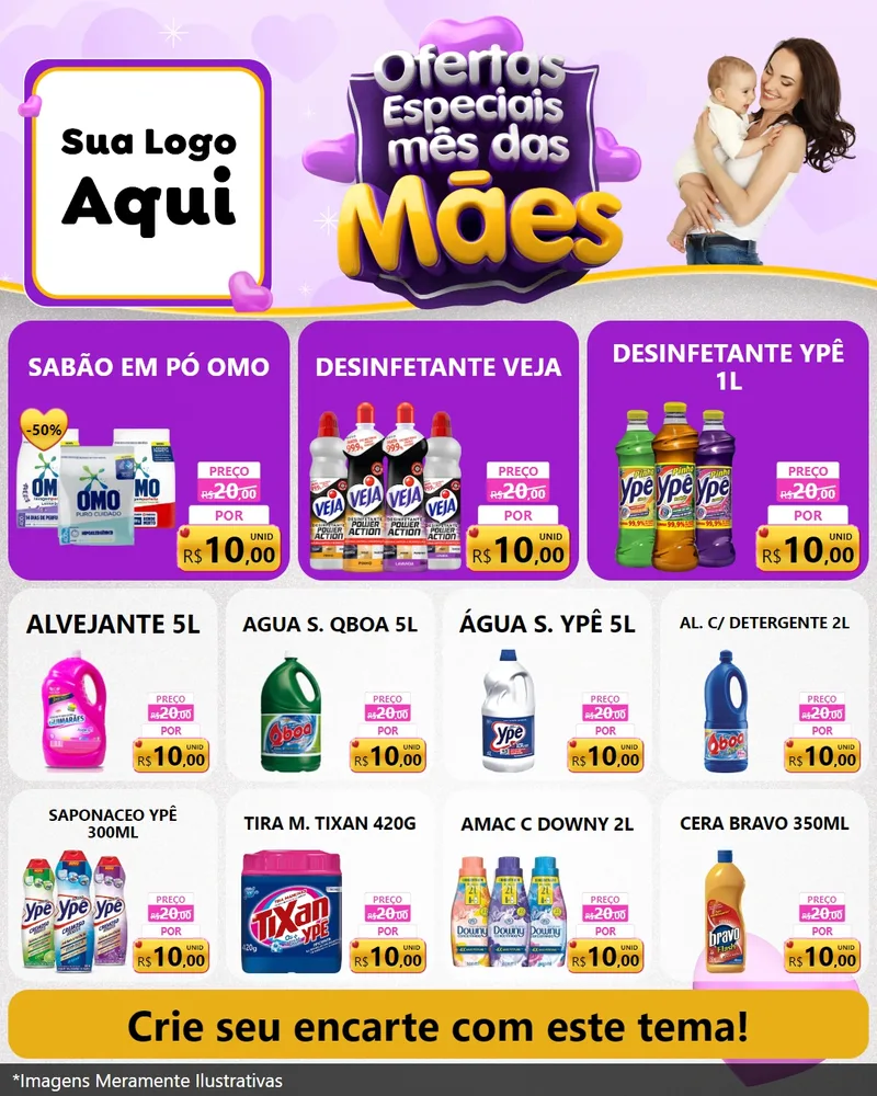 Modelo de Rede Social para Feed Instagram com o tema Ofertas Especiais - Mês das Mães para Produtos de Limpeza