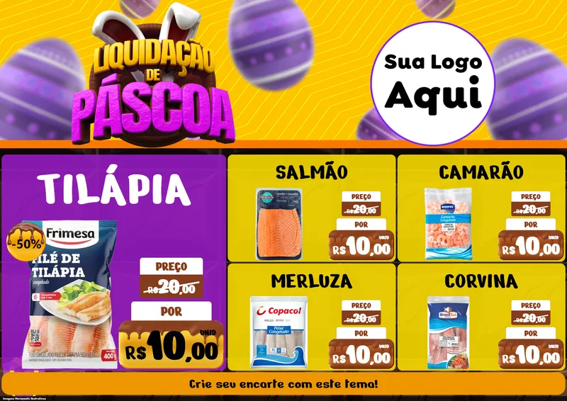 Modelo de Encarte para Encarte A4 Horizontal com o tema Liquidação de Páscoa para Peixaria