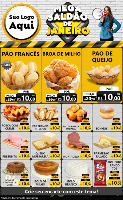 Modelo de Encarte para Encarte Grande com o tema Mega Saldão de Janeiro para Padaria
