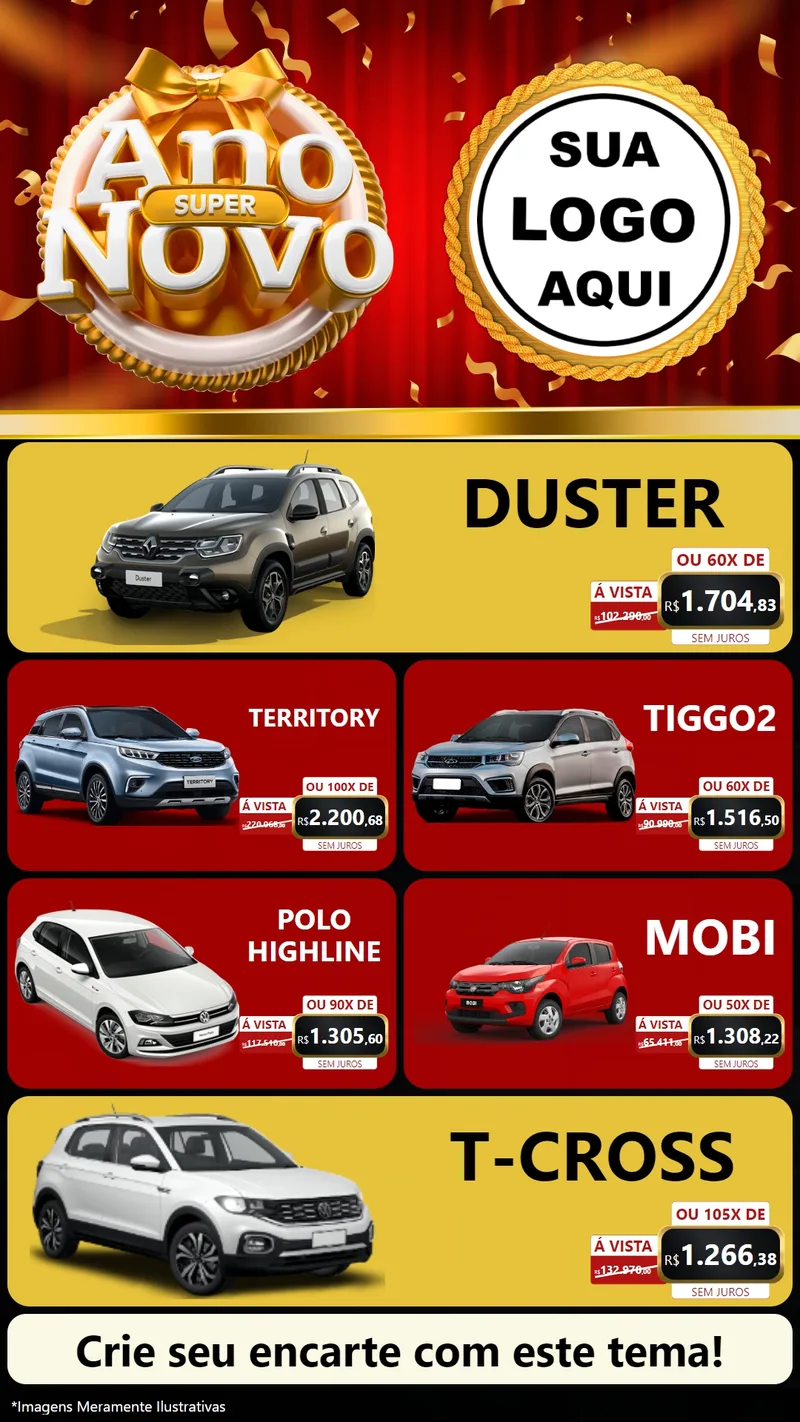 Modelo de TV para TV Vertical com o tema Super Ano Novo para Concessionaria de Carros
