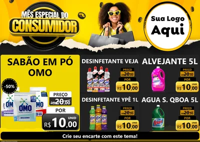 Modelo de Encarte para Encarte A4 Horizontal com o tema Mês Especial do Consumidor para Produtos de Limpeza