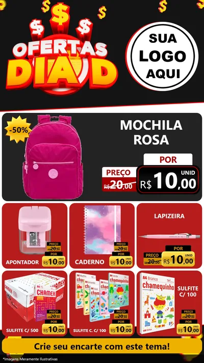 Modelo de Rede Social para Stories com o tema Ofertas Dia D para Papelaria
