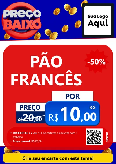 Modelo de Cartaz para Cartaz A4 Vertical com o tema Preço Baixo para Padaria