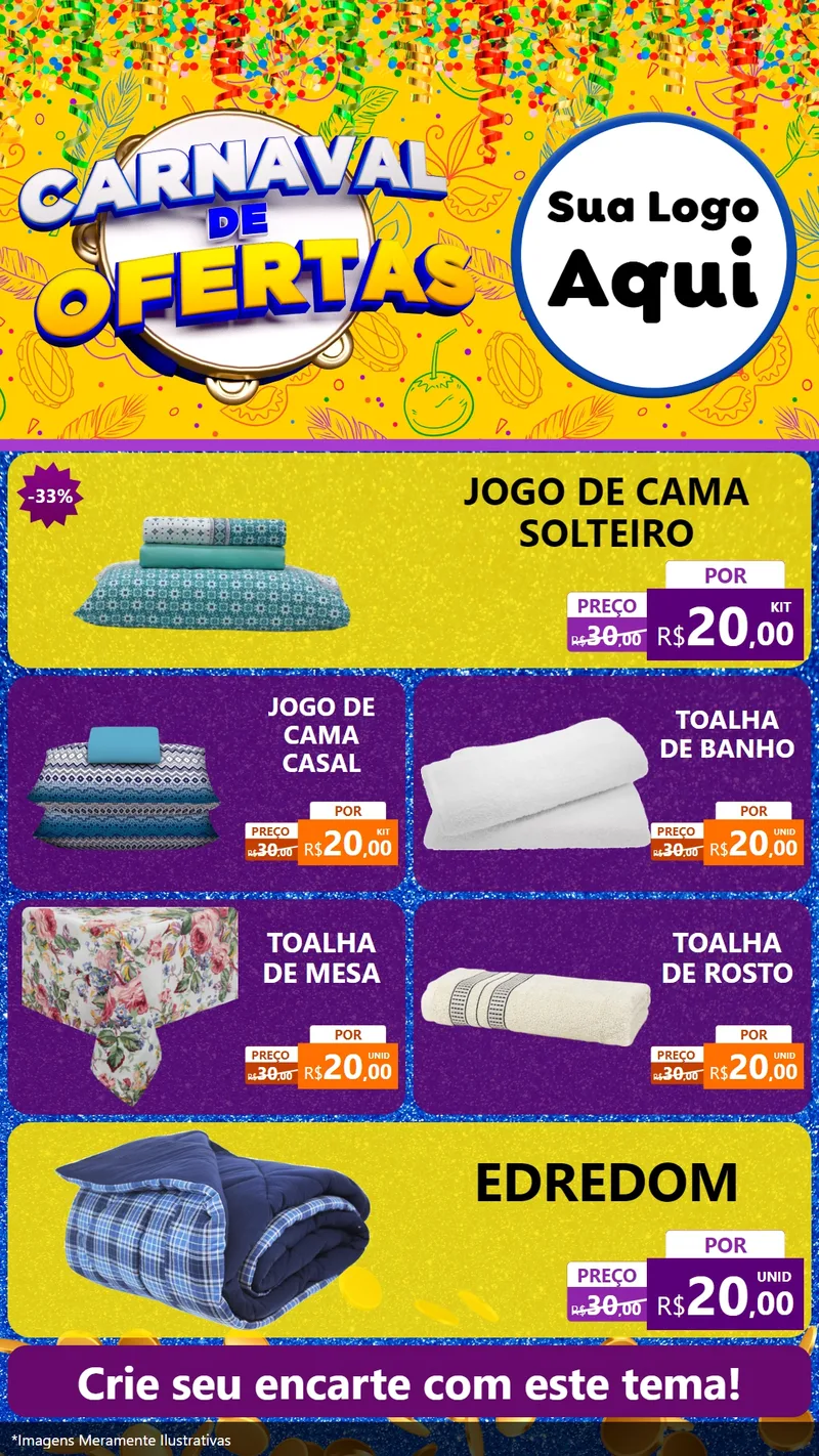 Modelo de TV para TV Vertical com o tema Carnaval de Ofertas para Cama, Mesa e Banho
