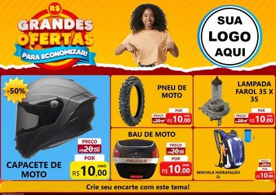 Modelo de Encarte para Encarte A4 Horizontal com o tema Grandes Ofertas Para Economizar! para Moto peças
