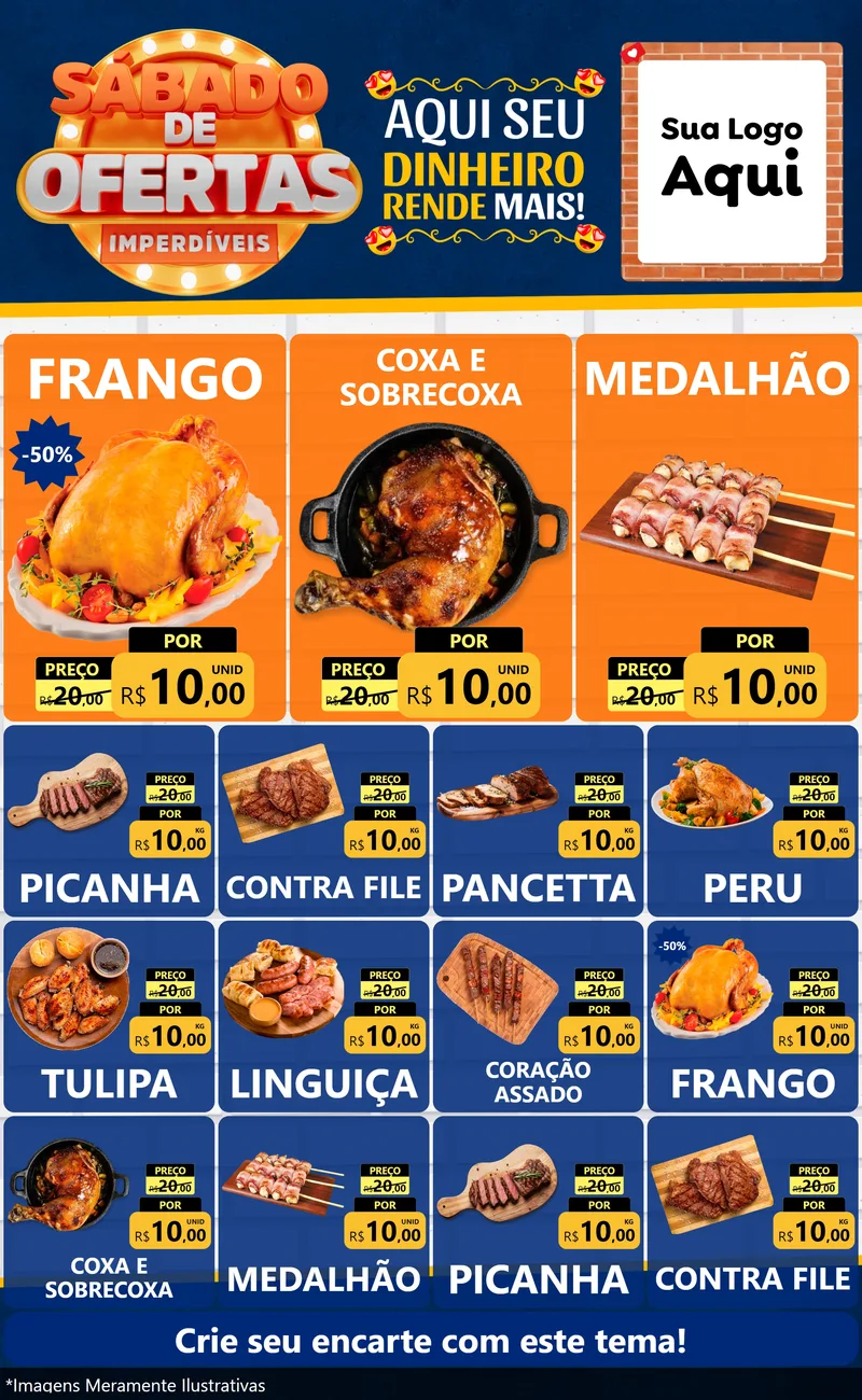 Modelo de Encarte para Encarte Grande com o tema Sábado de Ofertas Imperdíveis para Assados