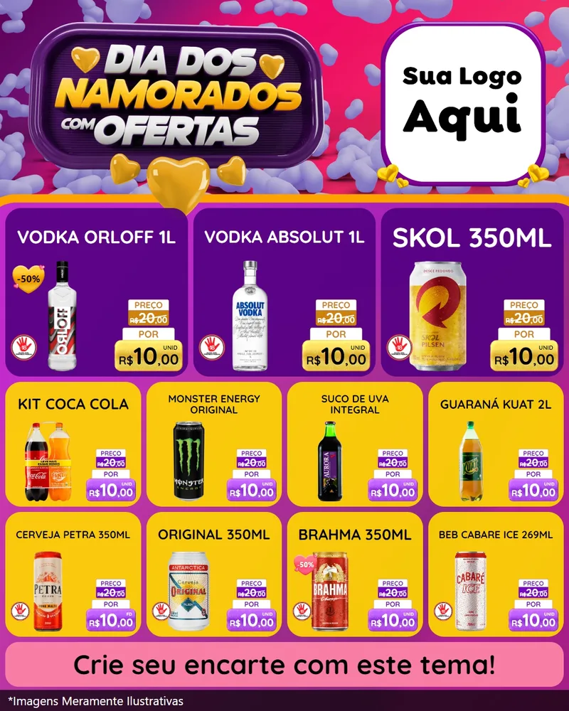 Modelo de Rede Social para Feed Instagram com o tema Dia Dos Namorados Com Ofertas para Distribuidora de bebidas