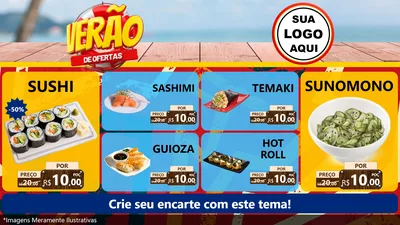 Modelo de TV para TV Horizontal com o tema Verão de Ofertas para Comida japonesa
