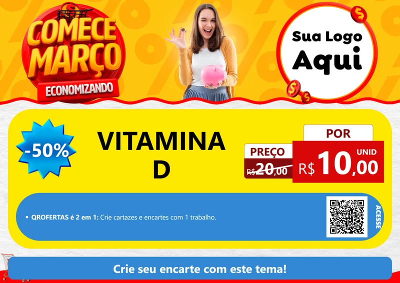 Modelo de Cartaz para Cartaz A4 Horizontal com o tema Comece Março Economizando para Farmácia